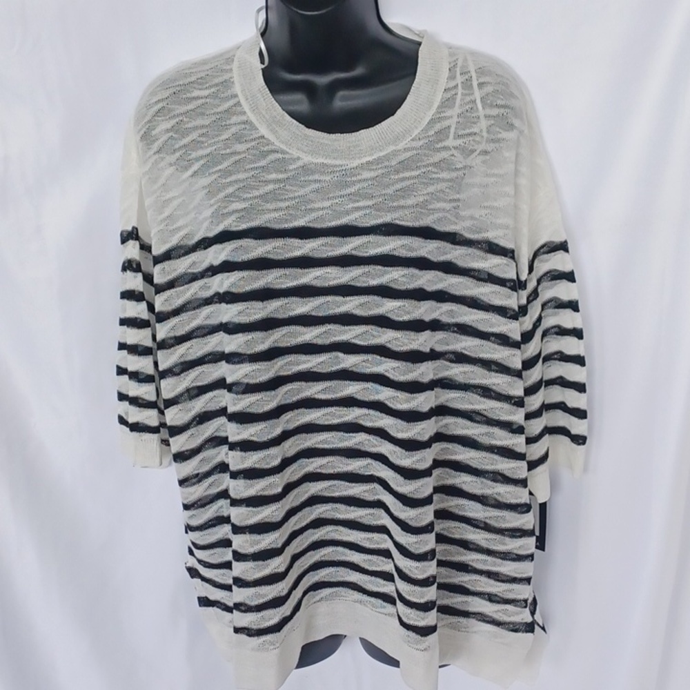 GABBY ISABELLA STRIPED BLACK & CREAM OVERSIZED SHEER SWEATER, Size S